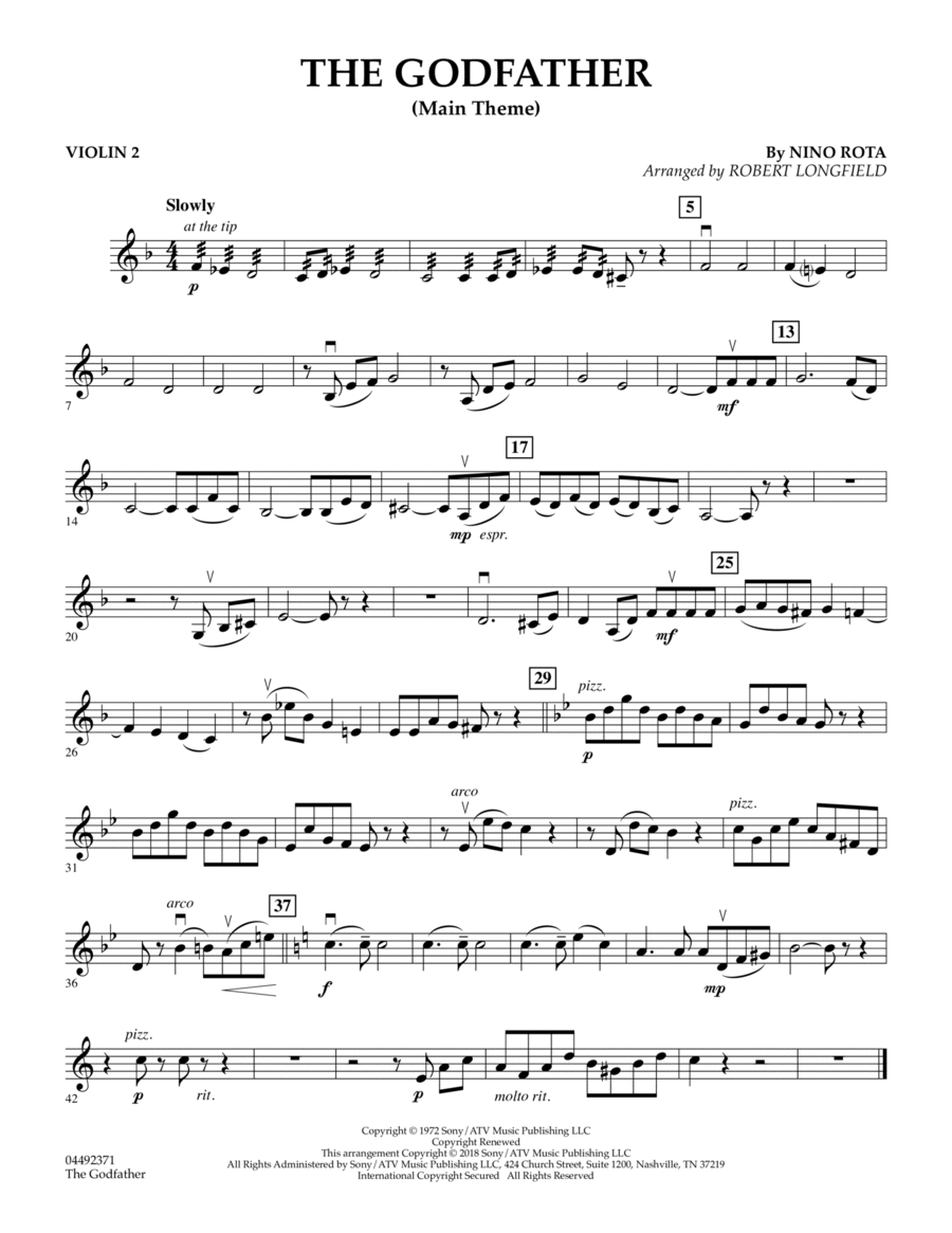 The Godfather (arr. Robert Longfield) - Violin 2 String Quartet scores gallery preview page 1
