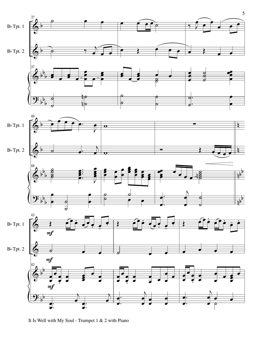 IT IS WELL WITH MY SOUL (Trio - Bb Trumpet 1 & 2 with Piano - Instrumental Parts Included) Trumpet Trio scores gallery preview page 5