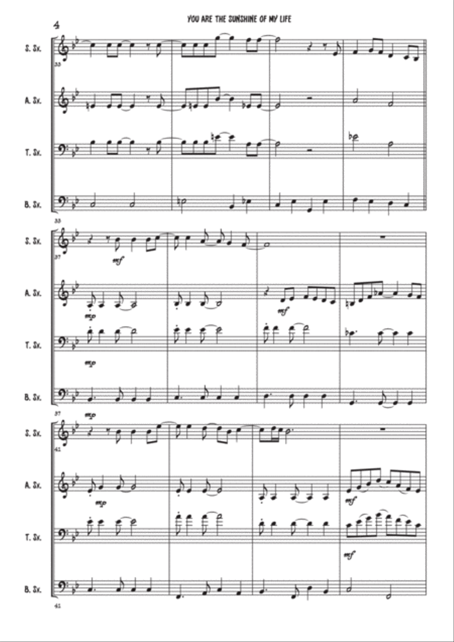 You Are The Sunshine Of My Life Woodwind Quartet scores gallery preview page 4