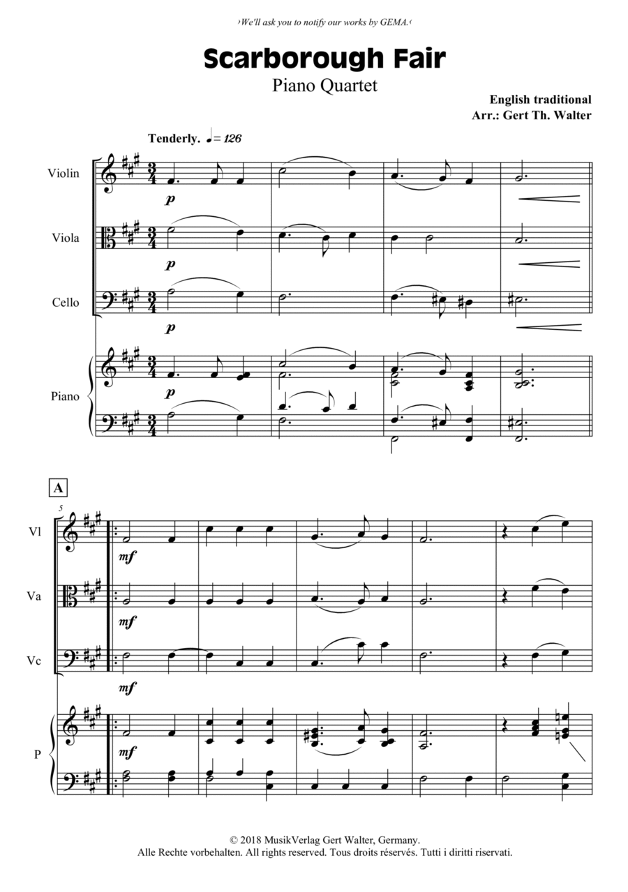 Scarborough Fair Piano Quartet scores gallery preview page 1