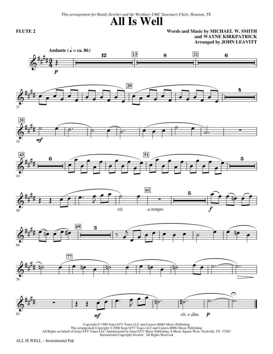 All Is Well - Flute 2 Choir scores gallery preview page 1