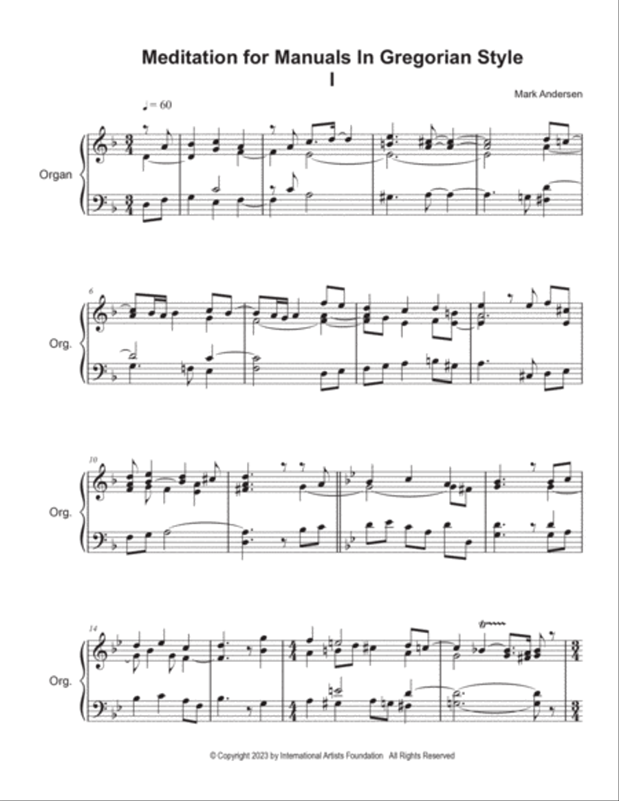 Meditation for Manuals In Gregorian Style by Mark Andersen Organ Solo scores gallery preview page 3