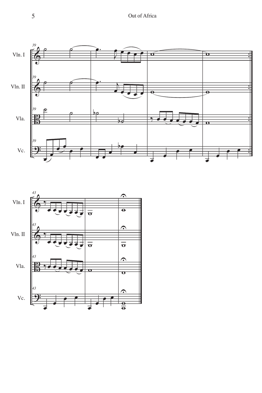 Main Title - Out Of Africa String Quartet scores gallery preview page 5