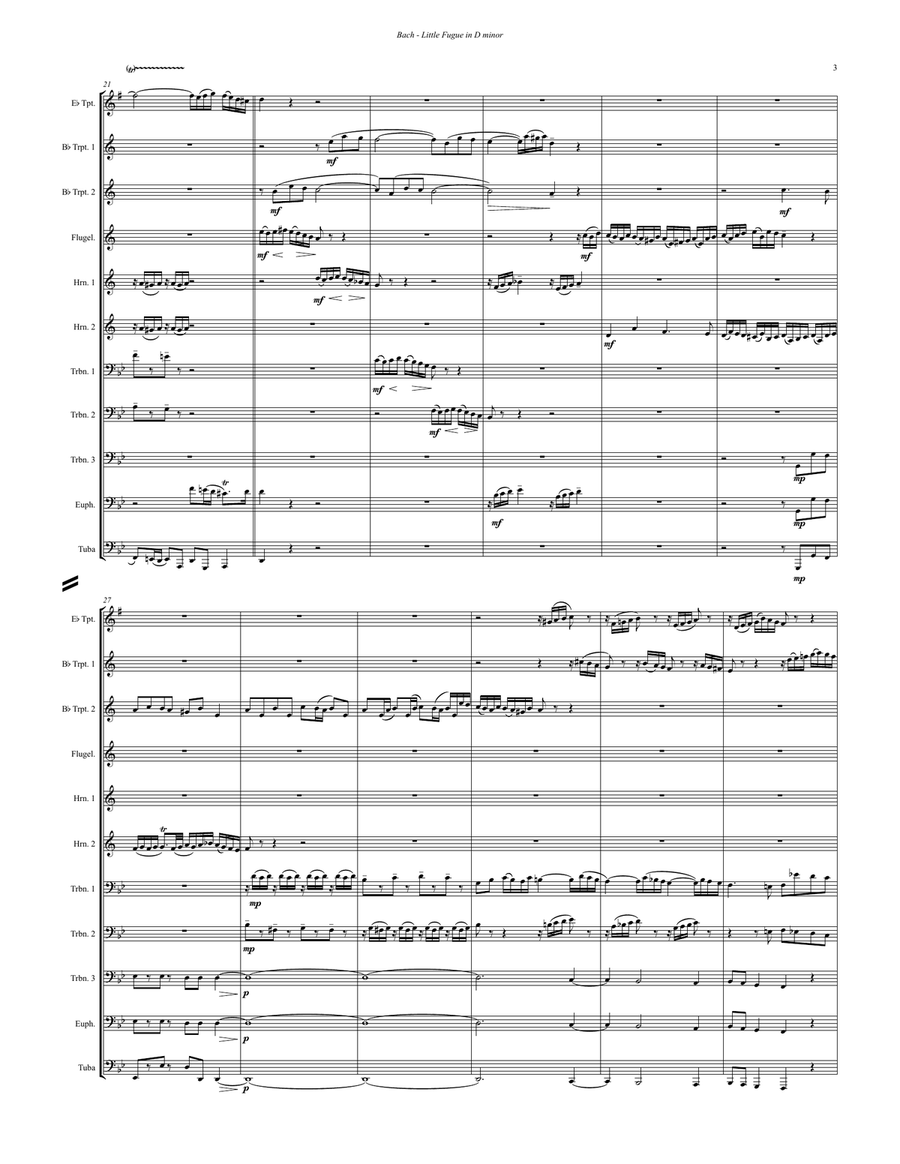 Little Fugue in G minor BWV 578 for 11-part Brass Ensemble Brass Ensemble scores gallery preview page 3