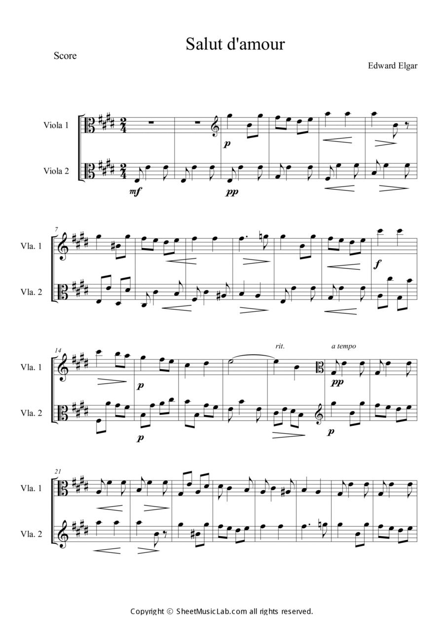 Salut d'amour String Duet scores gallery preview page 1