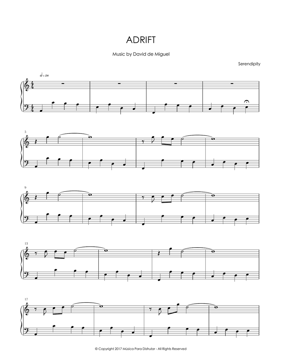 Adrift Piano Solo scores gallery preview page 1