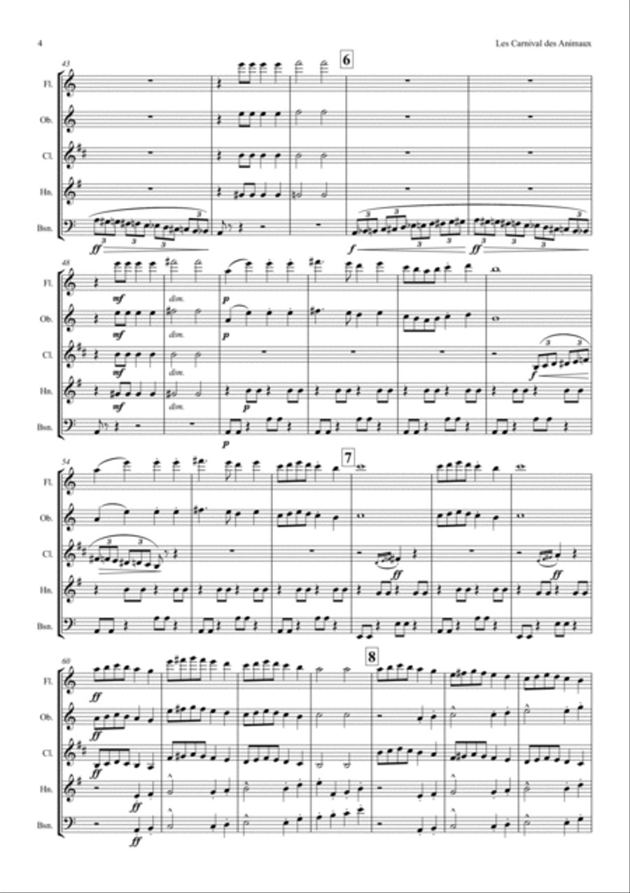 Saint-Saëns: Le Carnaval des Animaux (The Carnival of the Animals (A Selection) - wind quintet Woodwind Quintet scores gallery preview page 4