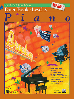 Book cover for Alfred's Basic Piano Course Top Hits! Duet Book, Book 2