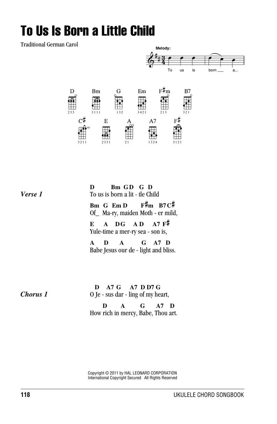 To Us Is Born A Little Child Ukulele scores gallery preview page 1