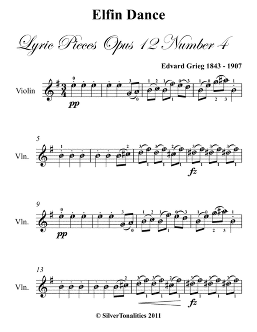 Elfin Dance Opus 12 Number 4 Easy Violin Sheet Music