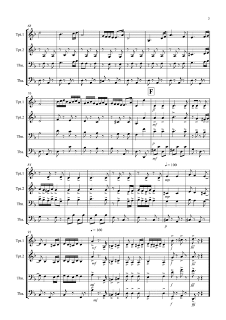 Hungarian Dance No.5 by Brahms for Brass Quartet Brass Quartet scores gallery preview page 3