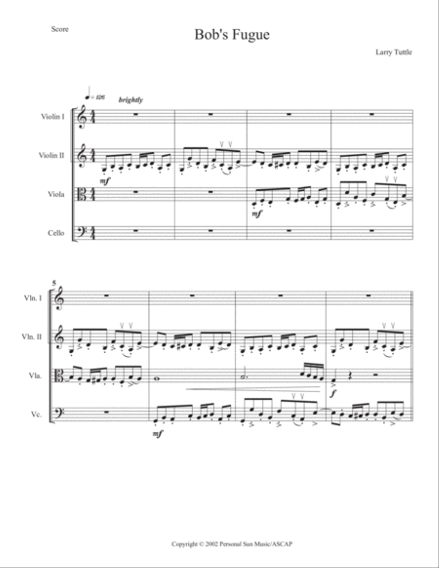 Bob's Fugue String Quartet scores gallery preview page 2