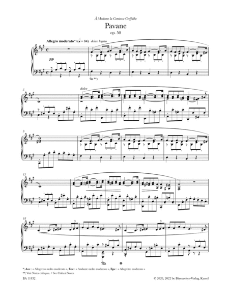 Pavane for Piano, op. 50