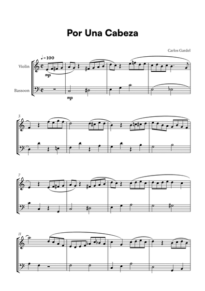 Carlos Gardel - Por Una Cabeza for Violin and Bassoon image number null