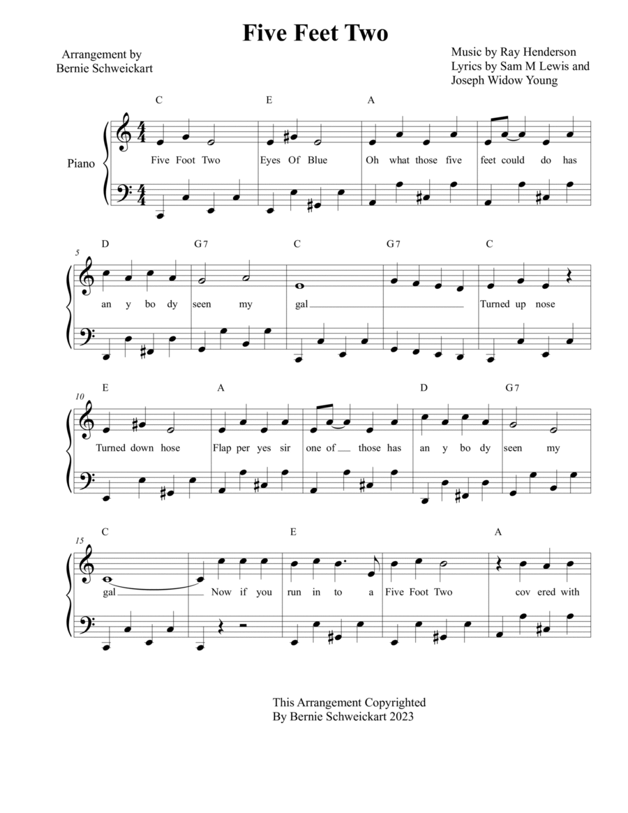 Five Foot Two Five Foot Two Piano, Vocal, Guitar scores gallery preview page 1