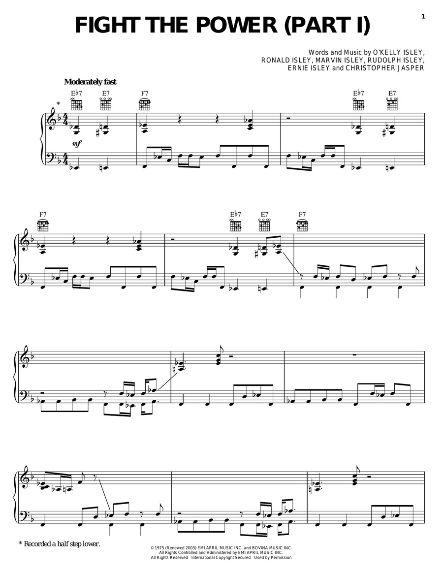 Fight The Power 'Part 1' Piano, Vocal, Guitar scores gallery preview page 1