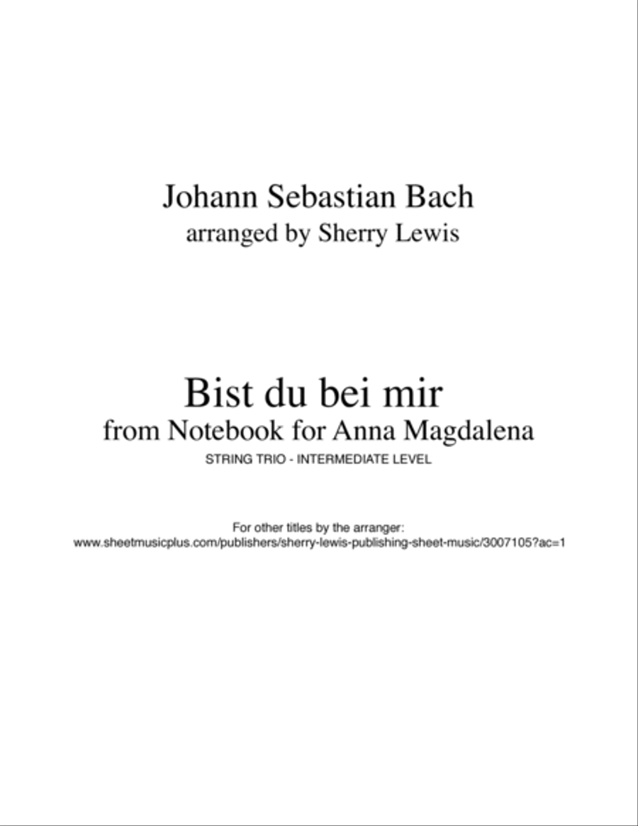 BIST DU BEI MIR String Trio, Intermediate Level for 2 violins and cello or violin, viola and cello String Trio scores gallery preview page 2
