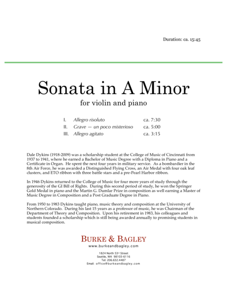 Sonata in A Minor for Violin & Piano image number null