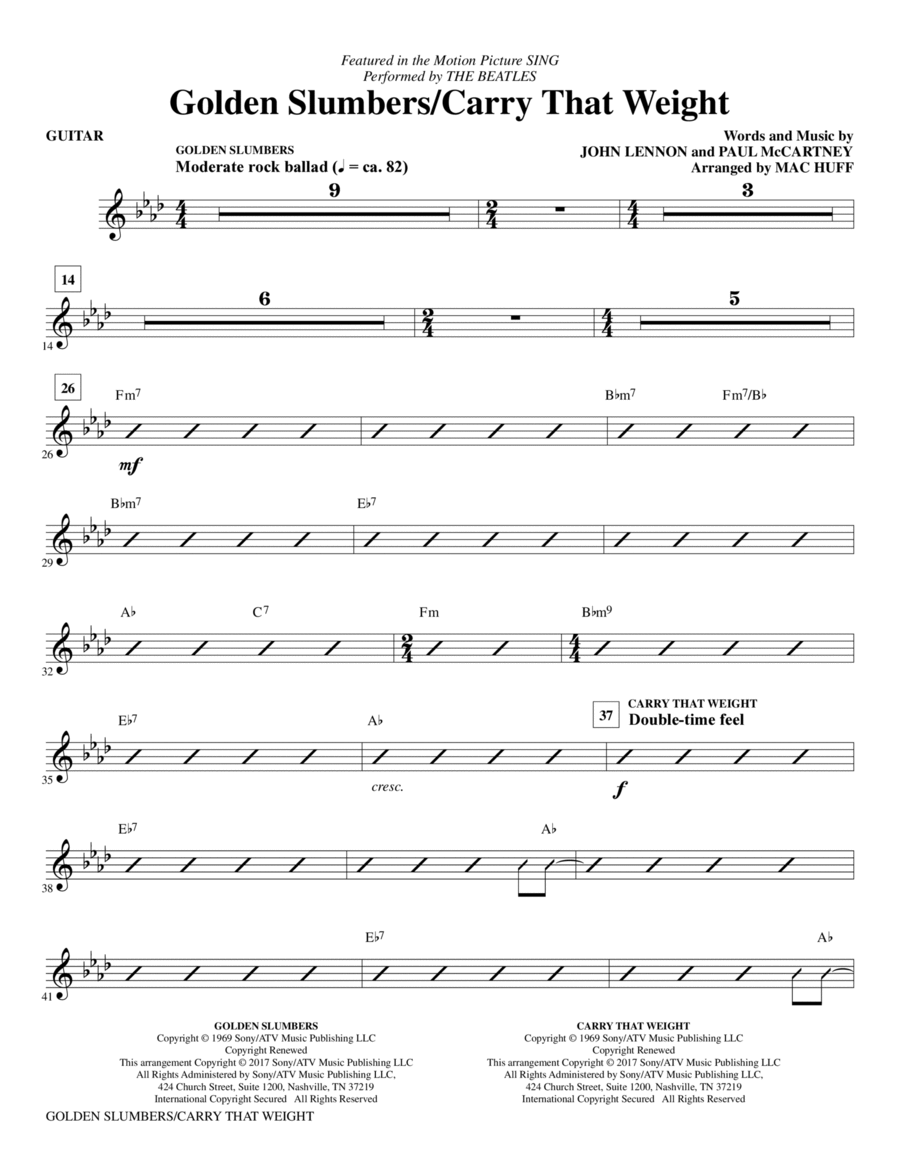 Golden Slumbers/Carry That Weight (from Sing) (arr. Mac Huff) - Guitar Choir scores gallery preview page 1