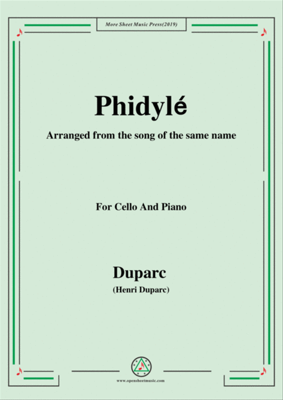Duparc-Phidylé,for Cello and Piano,for Voice and Piano Voice Solo scores gallery preview page 1