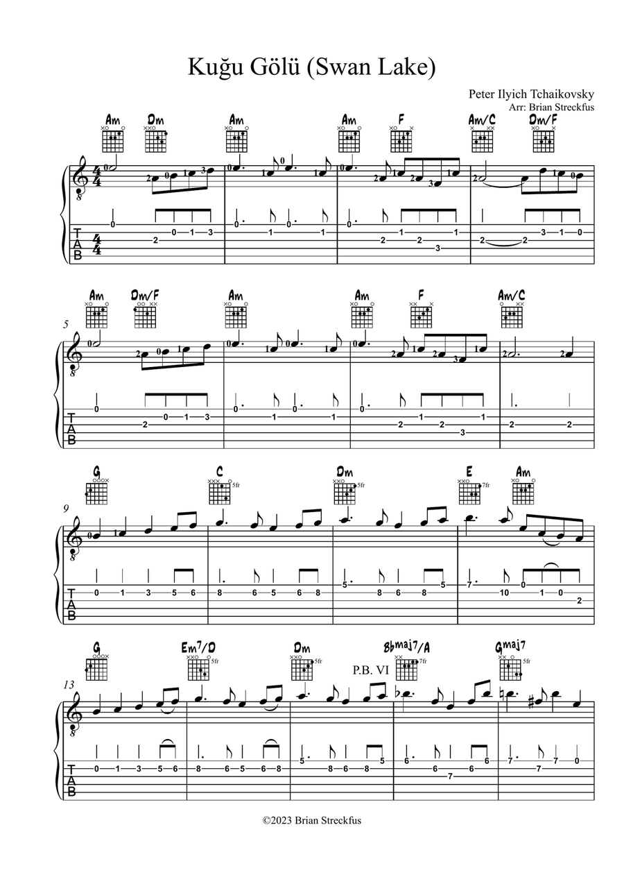 Swan Lake (Kuğu Gölü) - Op 20 EXCERPT (arranged for guitar) Acoustic Guitar scores gallery preview page 1