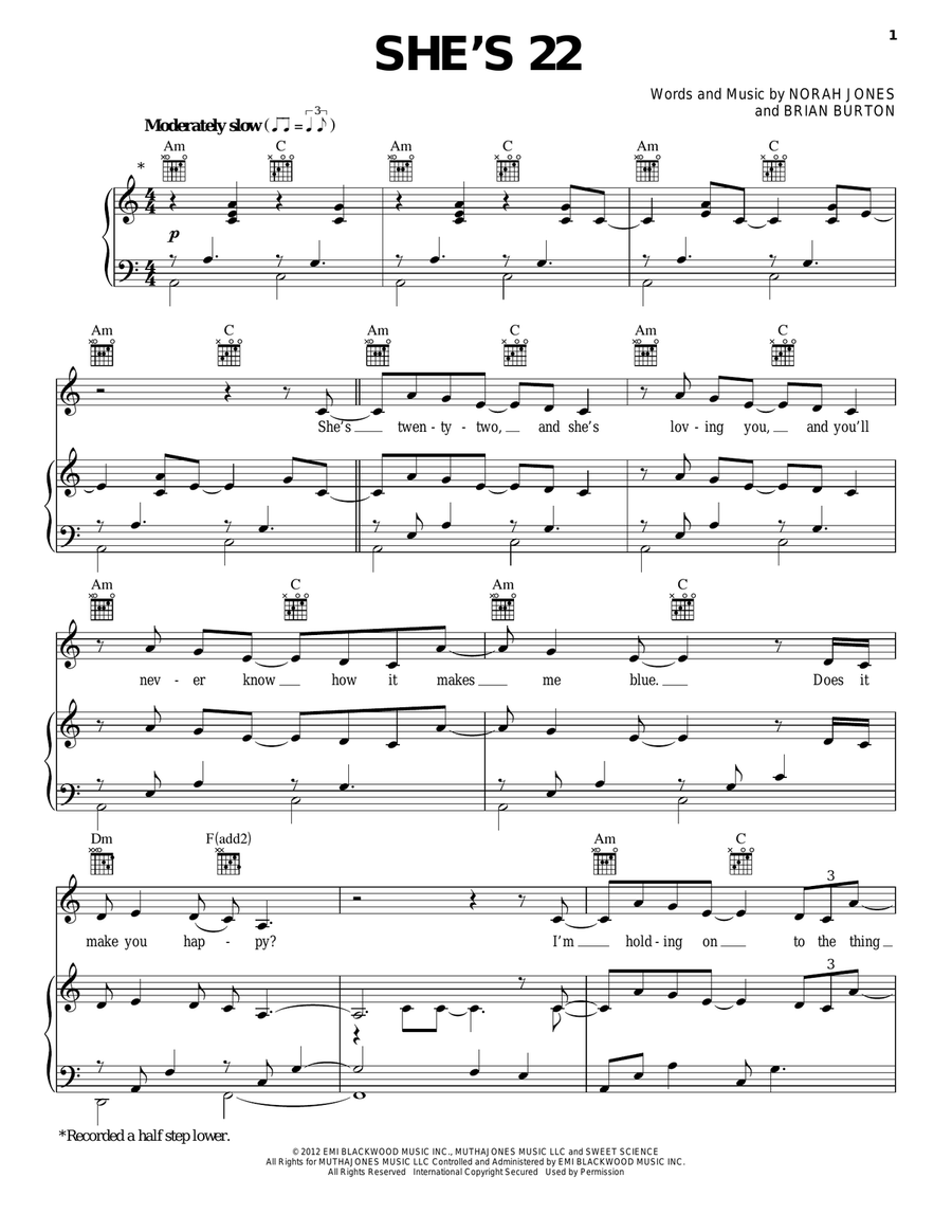 She's 22 Piano, Vocal, Guitar scores gallery preview page 1