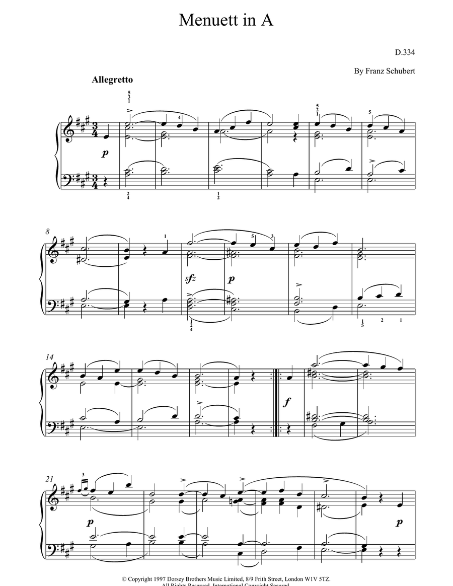 Menuett In A Piano Solo scores gallery preview page 1