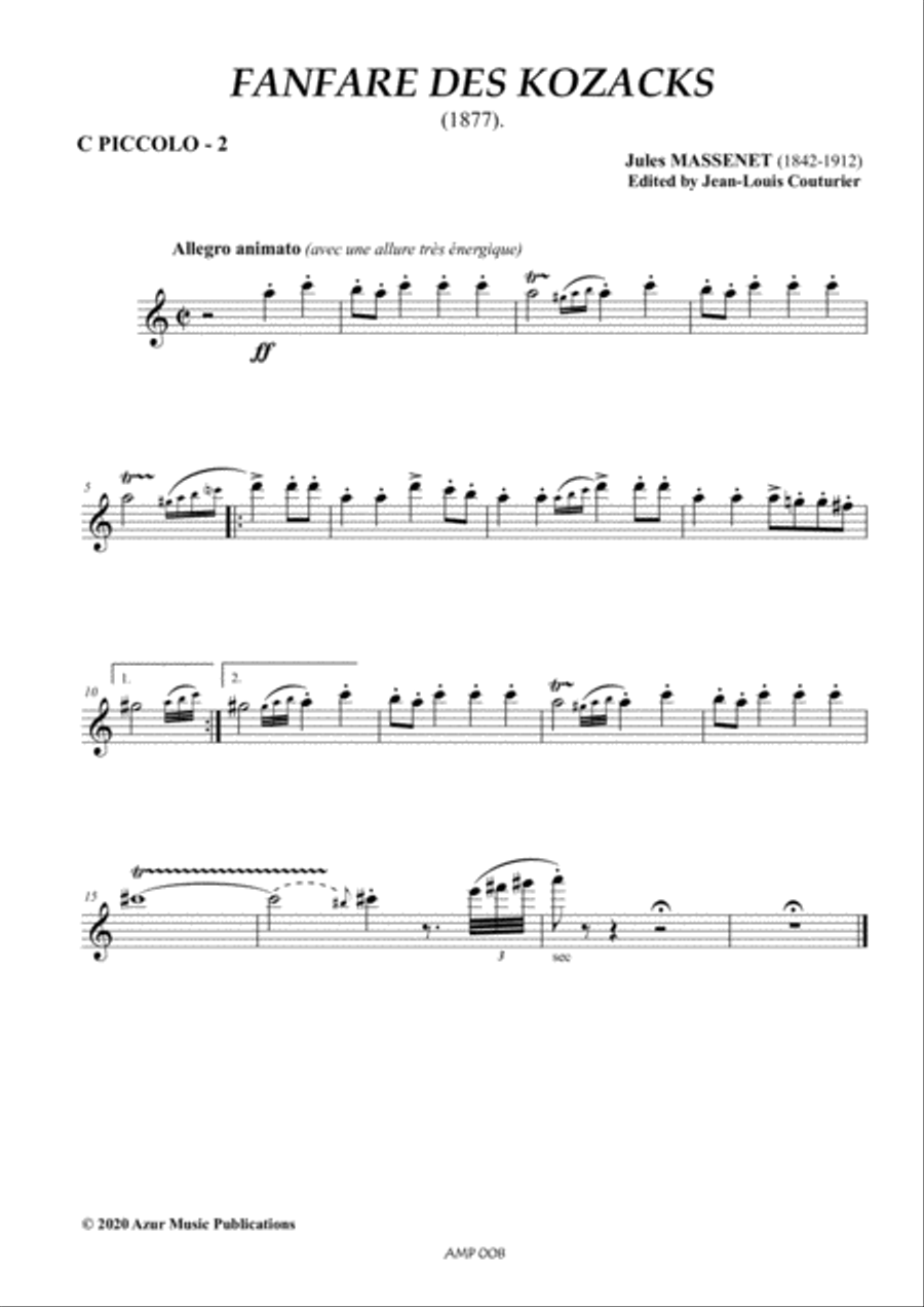 J. MASSENET (1842-1912) : FANFARE DES KOZACKS (1877) for Piccolo Flute, Brass Ensemble and Timpani Brass Ensemble scores gallery preview page 6