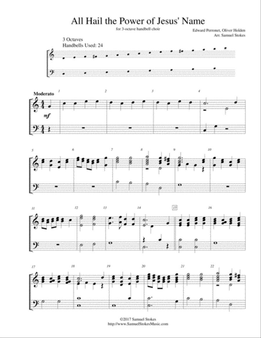 All Hail the Power of Jesus' Name - for 3-octave handbell choir 3-Octaves scores gallery preview page 1