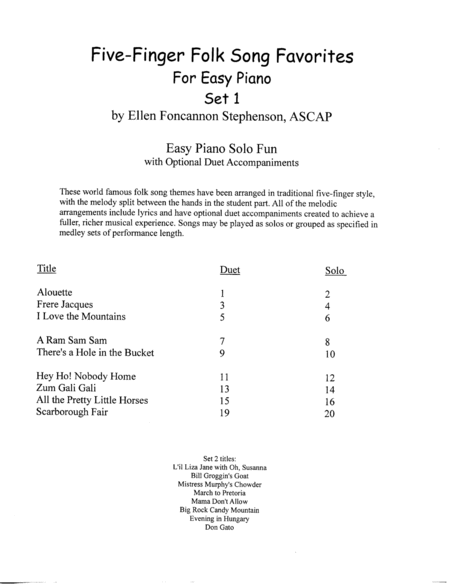 EZ Five-Finger Folk Songs (with optional accompaniment)