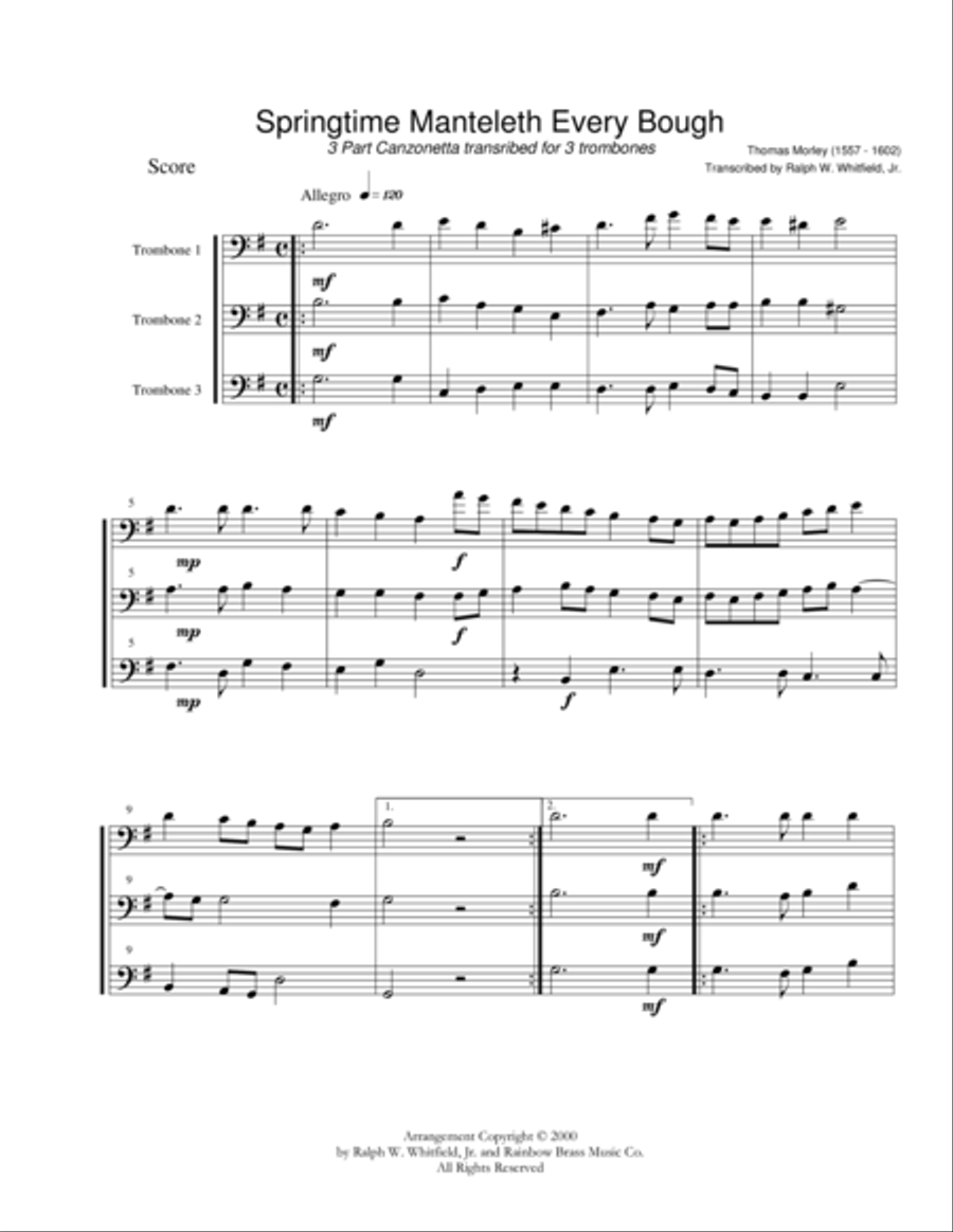 9 3-Part Canzonettas by Thomas Morely 3-Part scores gallery preview page 1