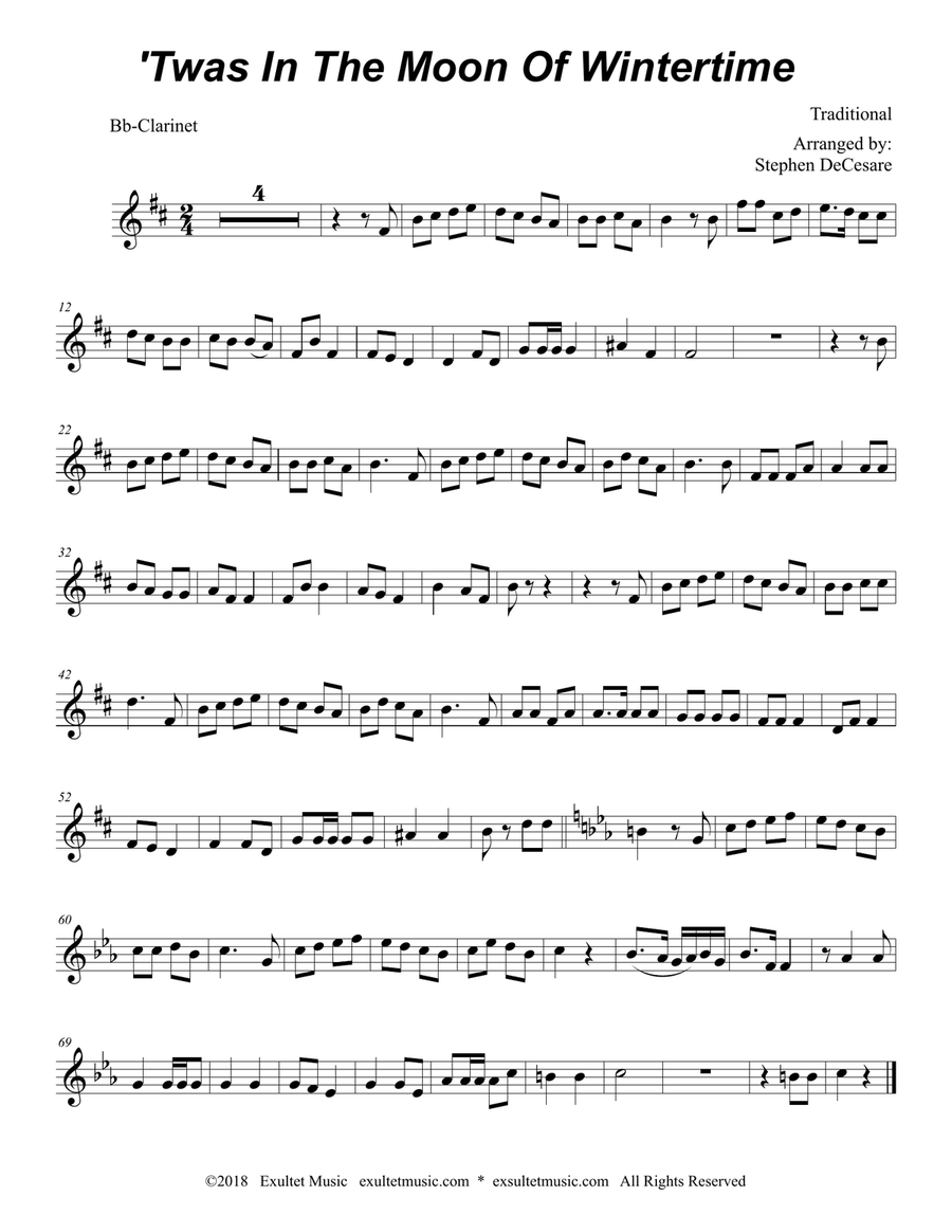 'Twas In The Moon Of Wintertime (Duet for Flute and Bb-Clarinet) Woodwind Duet scores gallery preview page 5