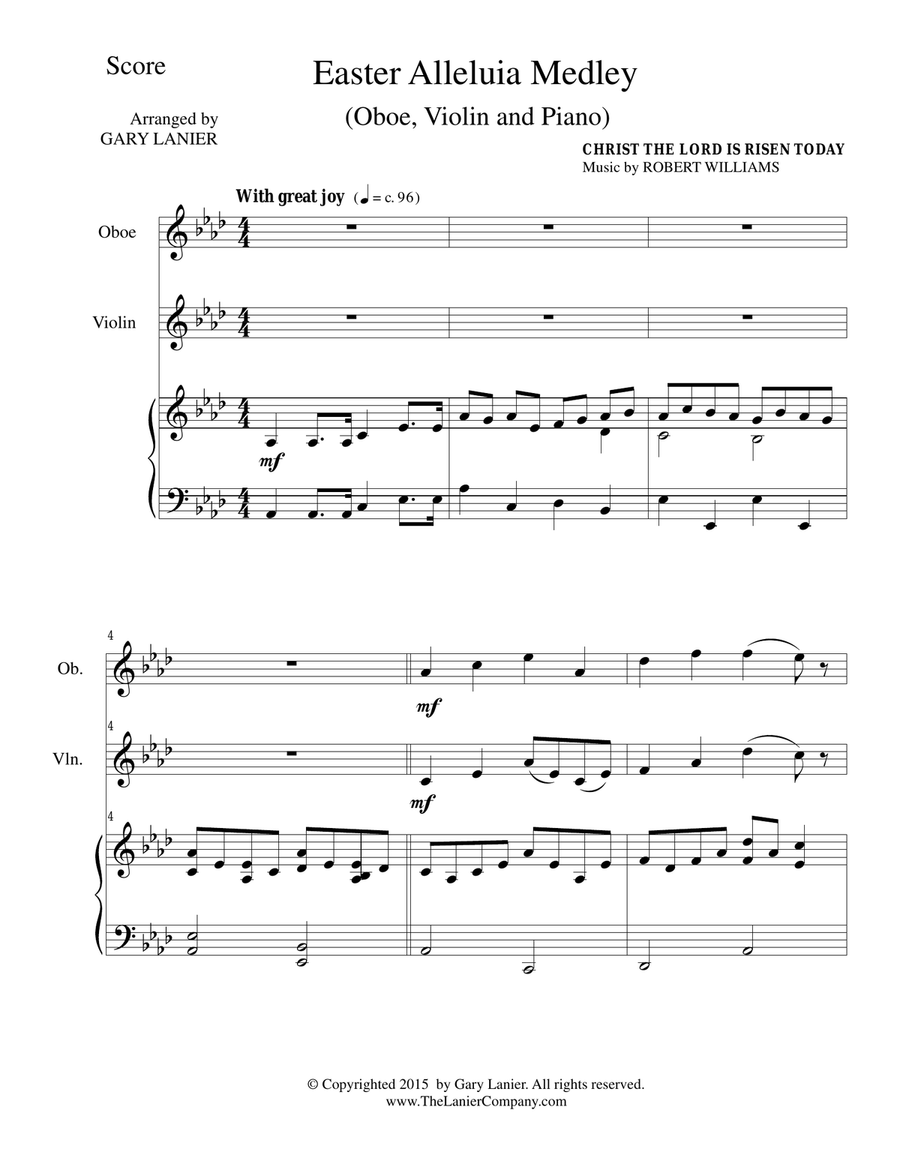 EASTER ALLELUIA MEDLEY (Trio – Oboe, Violin/Piano) Score and Parts Small Ensemble scores gallery preview page 1