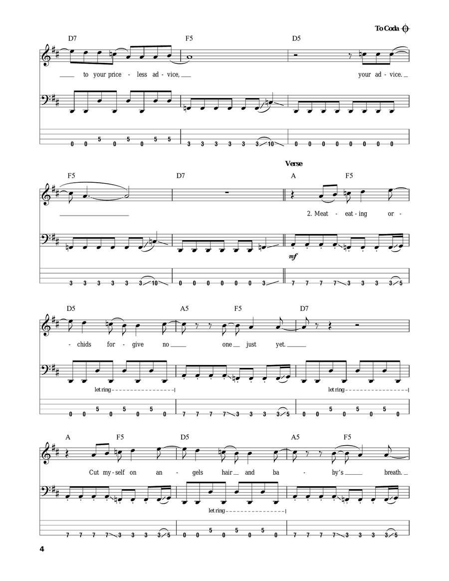 Heart Shaped Box Bass Guitar Tablature scores gallery preview page 4