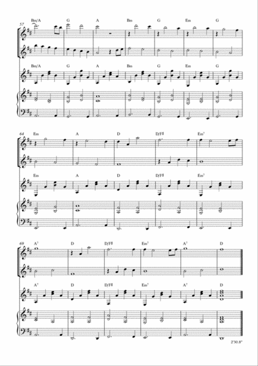 Melodious Instrumental Interlude 2'30 in D for 2 flutes, guitar and/or piano by Simon Peberdy Flute scores gallery preview page 4