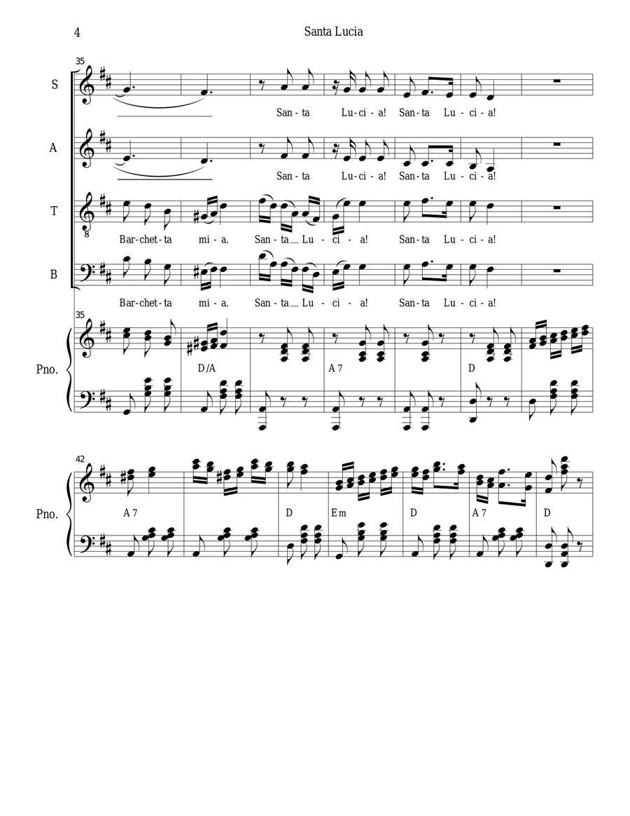 Santa Lucia (for SATB) Santa Lucia (for SATB) 4-Part scores gallery preview page 4