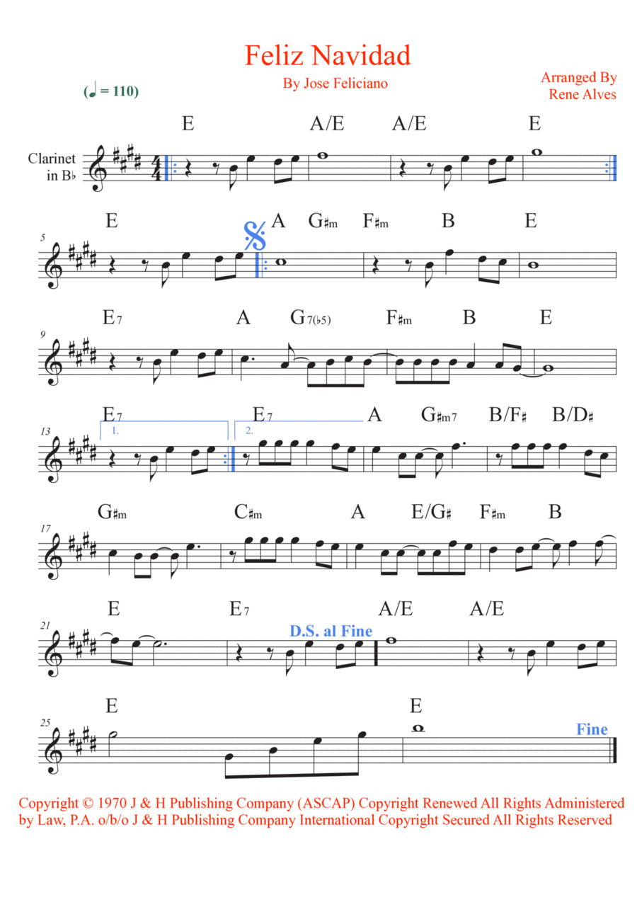 Feliz Navidad Feliz Navidad B-Flat Clarinet scores gallery preview page 1