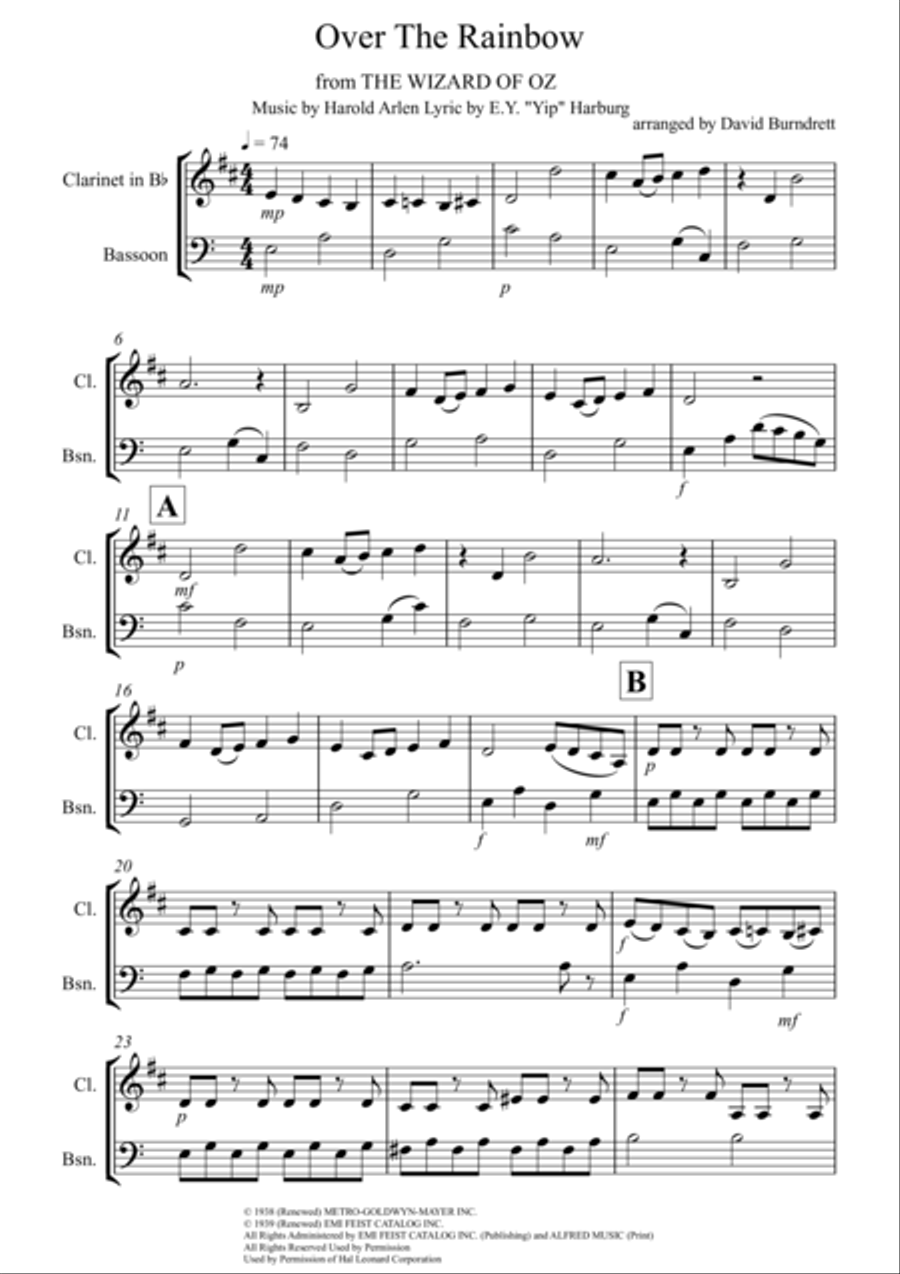 Over The Rainbow (from The Wizard Of Oz) Woodwind Duet scores gallery preview page 1