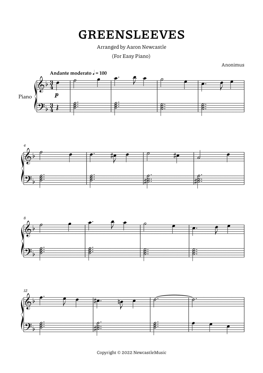 Greensleeves Easy Piano scores gallery preview page 1
