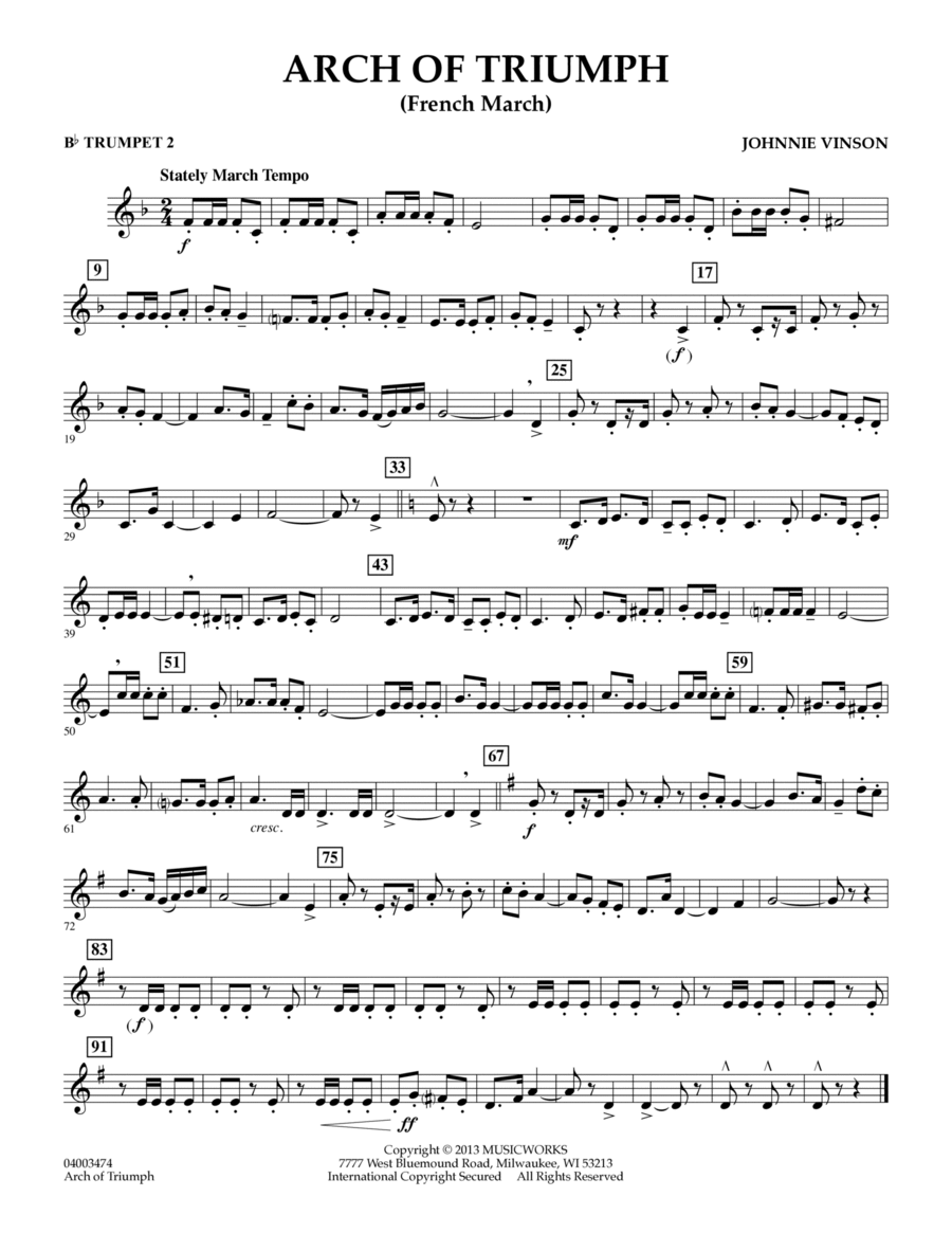 Arch of Triumph (French March) - Bb Trumpet 2 Concert Band scores gallery preview page 1