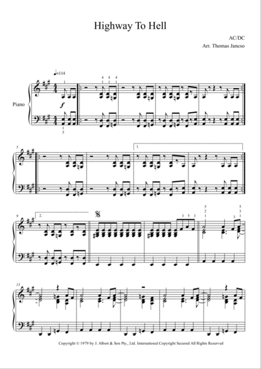 Highway To Hell Piano Solo scores gallery preview page 1