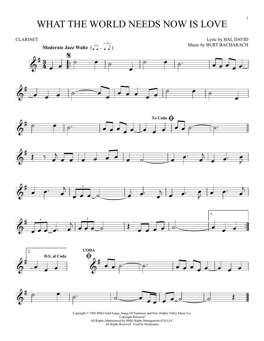 What The World Needs Now Is Love Clarinet Solo scores gallery preview page 1