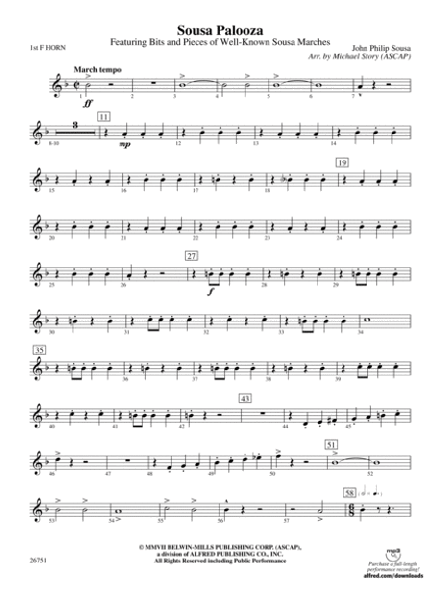 Sousa Palooza: 1st F Horn Concert Band scores gallery preview page 1
