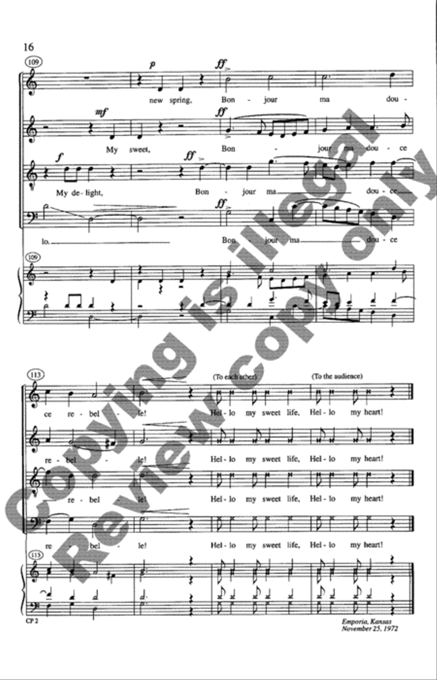 Bon Jour, Mon Coeur 4-Part scores gallery preview page 16