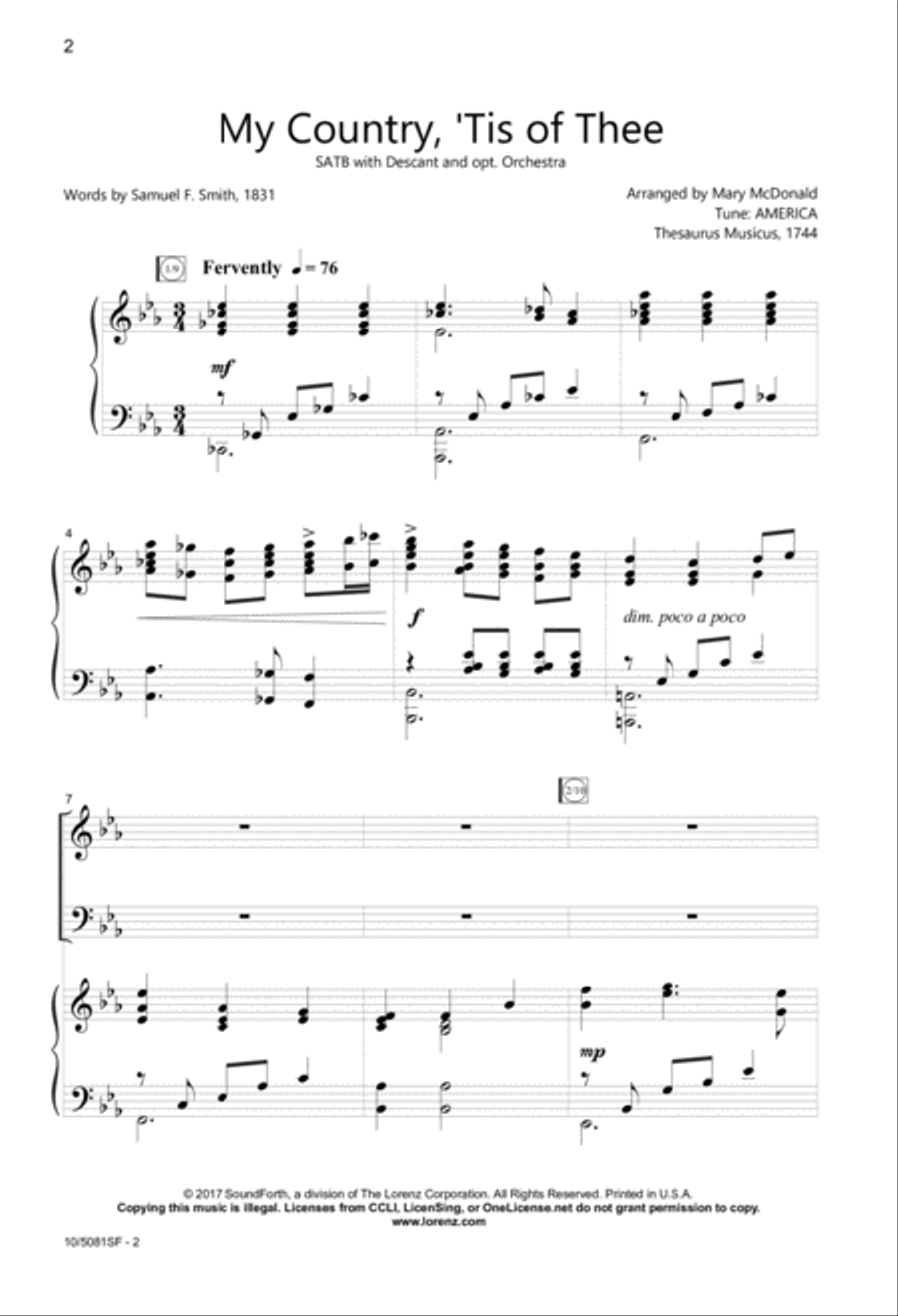 My Country, 'Tis of Thee My Country, 'Tis of Thee 4-Part scores gallery preview page 2