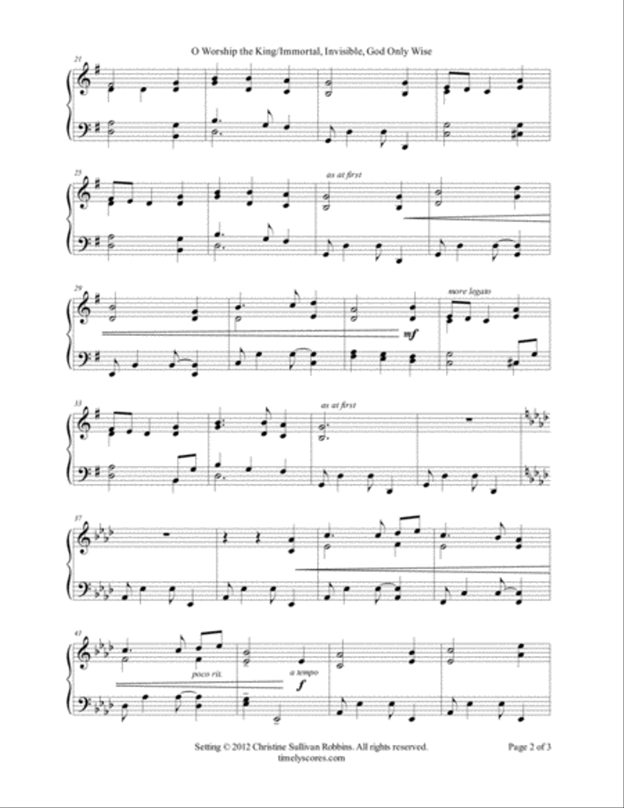 O Worship the King with Immortal, Invisible, God Only Wise Piano Solo scores gallery preview page 2