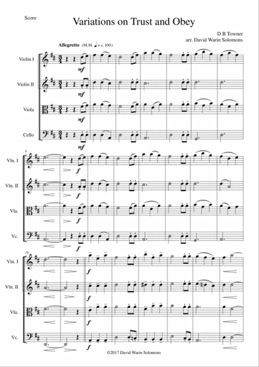 Variations on Trust and Obey for String quartet String Quartet scores gallery preview page 1