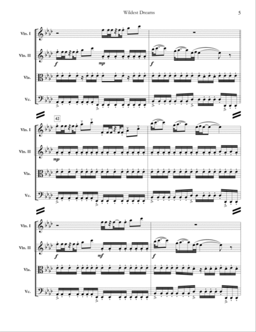 Wildest Dreams String Quartet scores gallery preview page 5