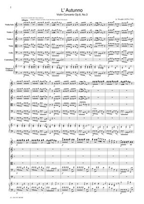 Book cover for Vivaldi L' Autunno Violin Concerto Op.8, No.3, for string orchestra, SV003