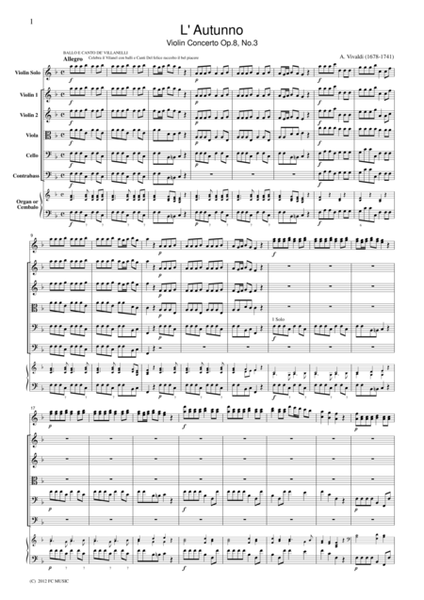 Vivaldi L' Autunno Violin Concerto Op.8, No.3, for string orchestra, SV003 image number null